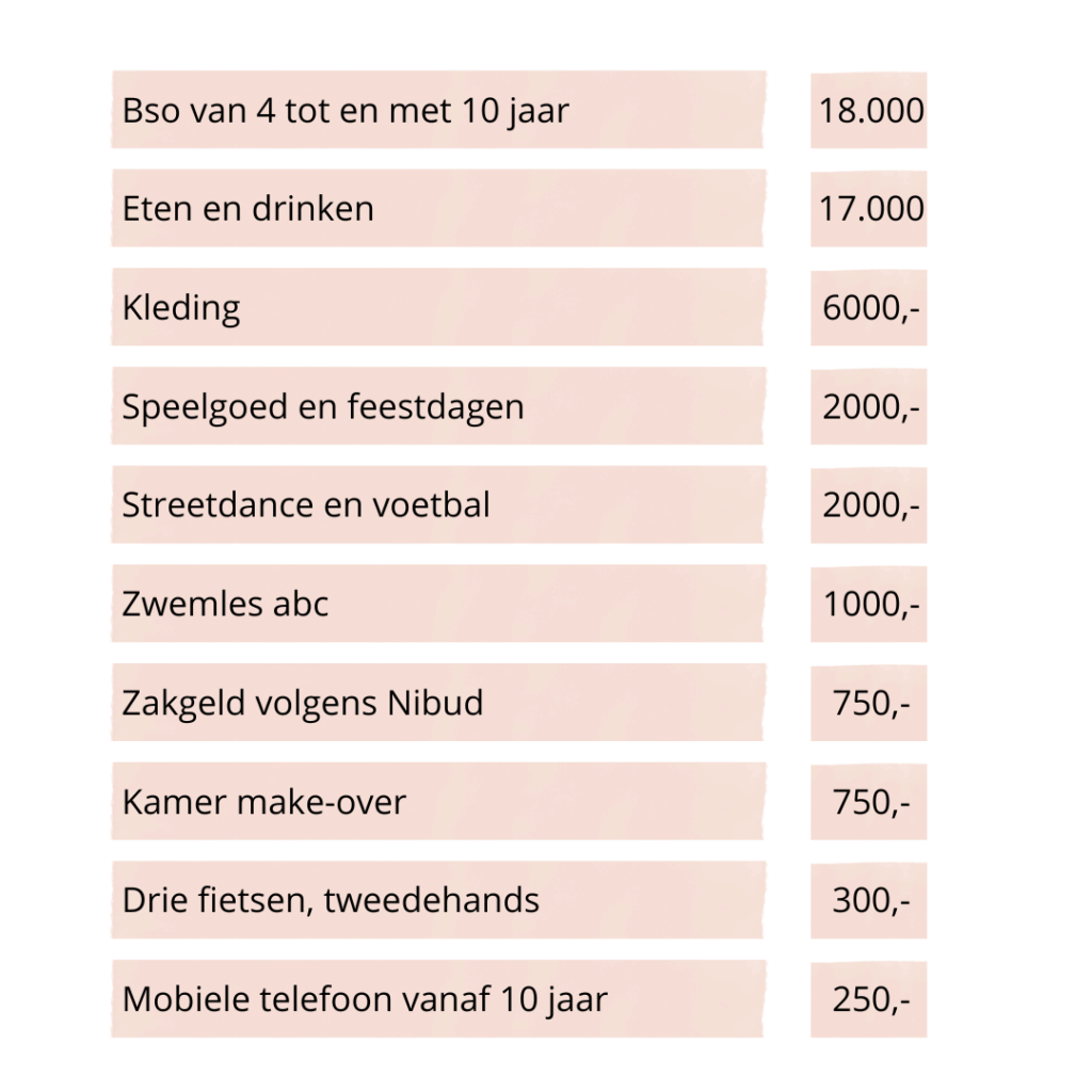 Wat zijn de kosten van een kind op de basisschool?