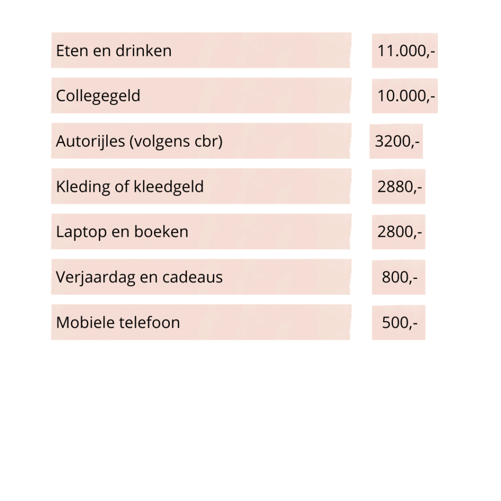 Wat kost een kind wanneer hij gaat studeren?